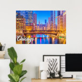 美しいシカゴ、イリノイ州、統一された州 ポスター (ホームオフィス)