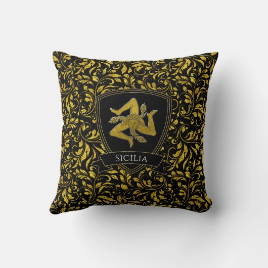 美しいシシリア人の金ゴールドと黒のアクセント クッション (裏面)