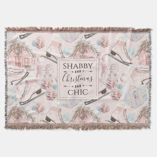 美しいシックなピンクのクリスマスパターン スローブランケット (正面)