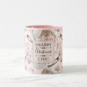 美しいシックなピンクのクリスマスパターン ツートーンマグカップ (中央)