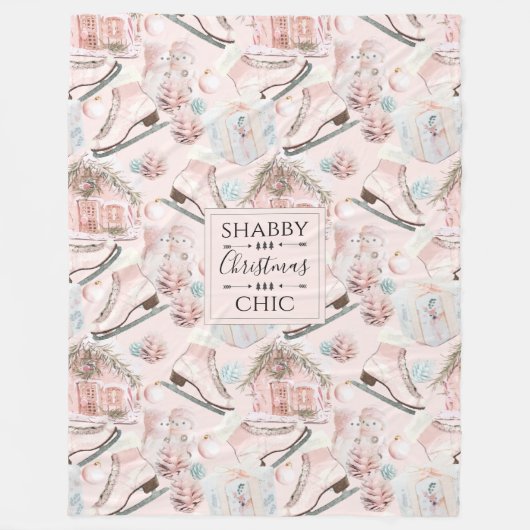 美しいシックなピンクのクリスマスパターン フリースブランケット (正面)