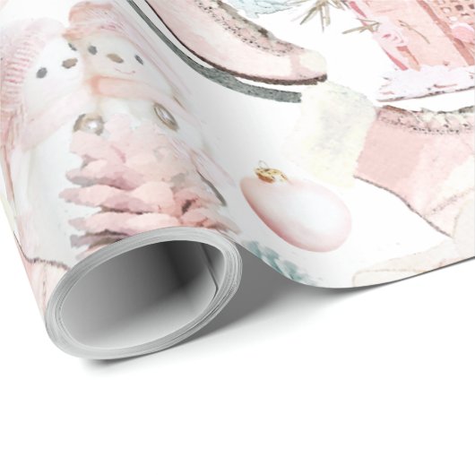 美しいシックなピンクのクリスマスパターン ラッピングペーパー (ロールコーナー)