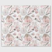 美しいシックなピンクのクリスマスパターン ラッピングペーパー (フラット)