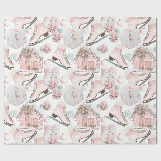 美しいシックなピンクのクリスマスパターン ラッピングペーパー (フラット)
