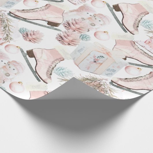 美しいシックなピンクのクリスマスパターン ラッピングペーパー (角)