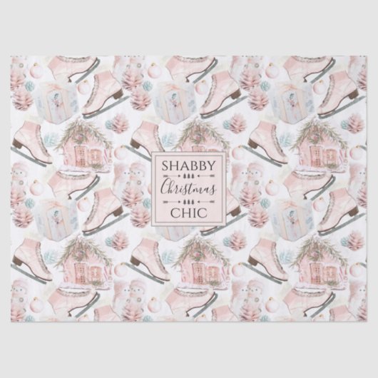 美しいシックなピンクのクリスマスパターン 薄葉紙 (正面)