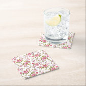 美しいシックなフローラルパターンバラデザイン スクエアペーパーコースター (インサイチュ)
