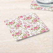 美しいシックなフローラルパターンバラデザイン スクエアペーパーコースター (アングル)