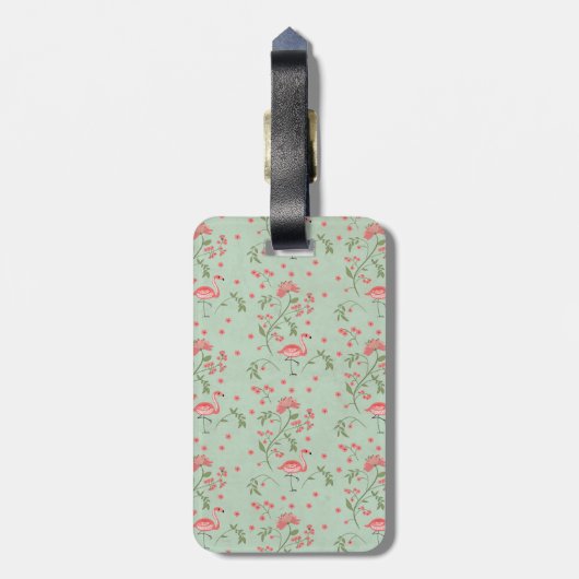 美しいシックなヴィンテージ春フローラとフラミンゴ ラゲッジタグ (裏面縦)