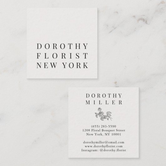 美しいシックな白ミニマルエレガントリストフローリスト スクエア名刺 (正面/裏面)