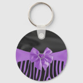 美しいシックエレガントなシルク生地の効果ゼブラ キーホルダー (正面)