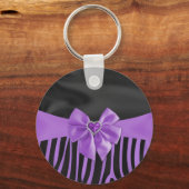 美しいシックエレガントなシルク生地の効果ゼブラ キーホルダー (正面)