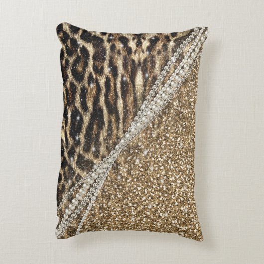 美しいシックガーリーレオパード印刷金ゴールドグリッター アクセントクッション (裏面(縦))