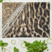 美しいシックガーリーレオパード印刷金ゴールドグリッター キッチンタオル (折り畳み)