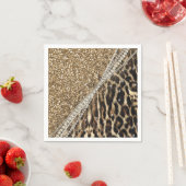 美しいシックガーリーレオパード印刷金ゴールドグリッター スタンダードカクテルナプキン (インサイチュ)