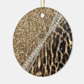 美しいシックガーリーレオパード印刷金ゴールドグリッター セラミックオーナメント (左)