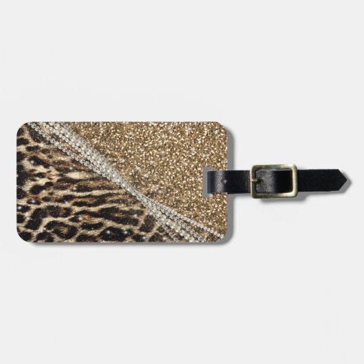 美しいシックガーリーレオパード印刷金ゴールドグリッター ラゲッジタグ (正面横)