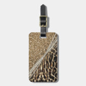 美しいシックガーリーレオパード印刷金ゴールドグリッター ラゲッジタグ (正面縦)