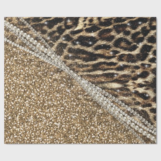 美しいシックガーリーレオパード印刷金ゴールドグリッター ラッピングペーパー (フラット)