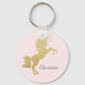 美しいシックガーリー金ゴールドグリッターユニコーン キーホルダー (正面)