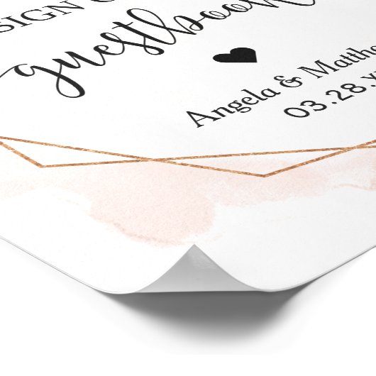 美しいシックフローラフレームゲストブック結婚のサイン ポスター (角)