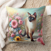 美しいシャム猫と花 クッション (ブランケット)