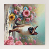 美しいシャム猫と花 ジグソーパズル (横)