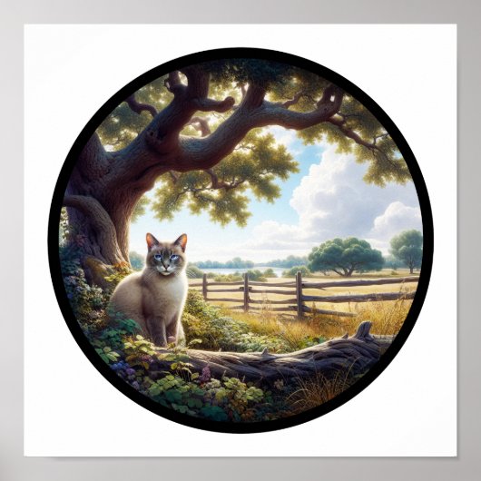 美しいシャム猫の3D丸型イメージ ポスター (正面)