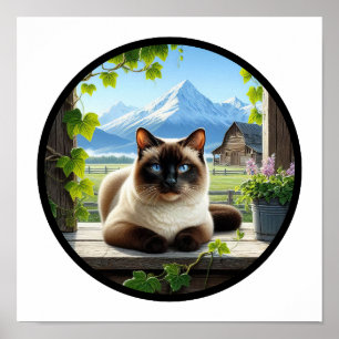 美しいシャム猫の3D丸型イメージ ポスター