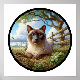 美しいシャム猫の3D丸型イメージ ポスター
