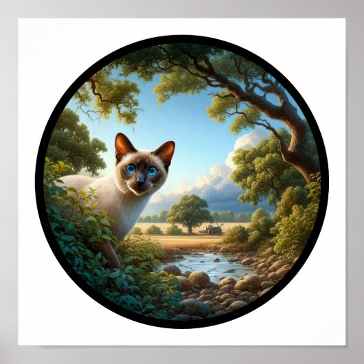 美しいシャム猫の3D丸型イメージ ポスター (正面)