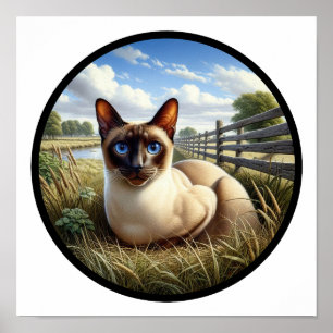 美しいシャム猫の3D丸型イメージ ポスター