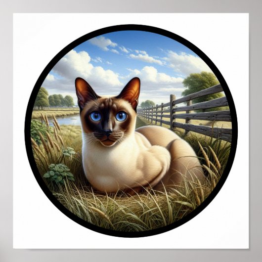 美しいシャム猫の3D丸型イメージ ポスター (正面)