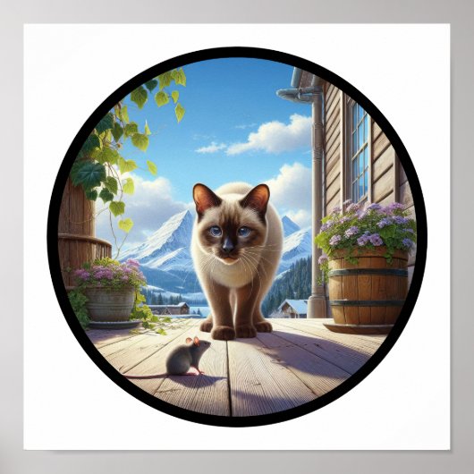 美しいシャム猫の3D丸型イメージ ポスター (正面)