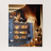 美しいシャム猫バイウィンドクリスマス動物 ジグソーパズル (縦)