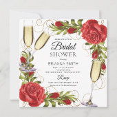 美しいシャンパンレッドのローズ ブライダルシャワー 招待状 (正面)