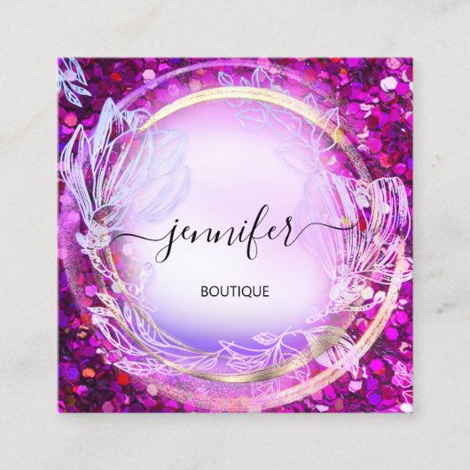 美しいショップカウチピンクフローラQRコードピンクコンスル スクエア名刺 (正面)