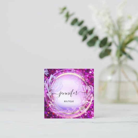 美しいショップカウチピンクフローラQRコードピンクコンスル スクエア名刺 (スタンド正面)