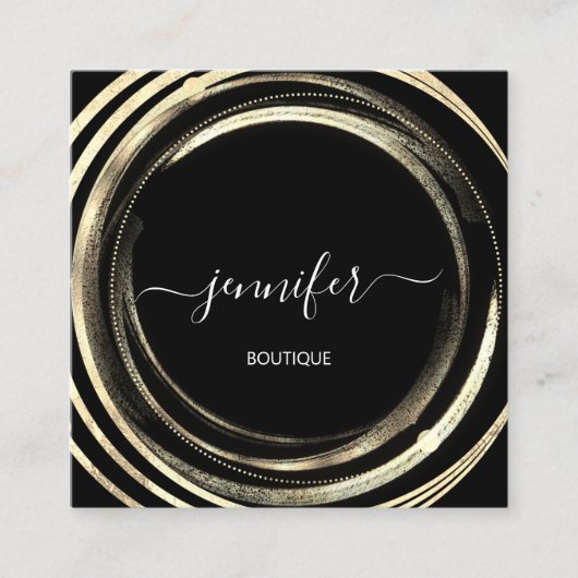 美しいショップカウチ金ゴールド白黒QRコードロゴ スクエア名刺 (正面)