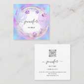 美しいショップソファ白ピンクフローラQRコードロゴ スクエア名刺 (正面/裏面)