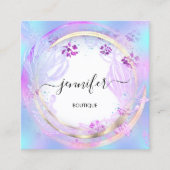 美しいショップソファ白ピンクフローラQRコードロゴ スクエア名刺 (正面)