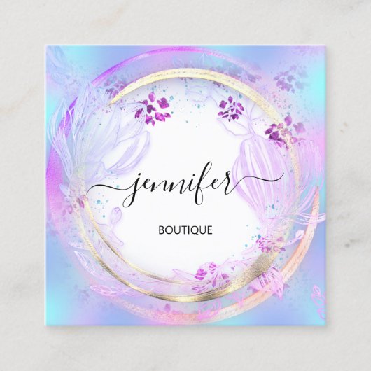 美しいショップソファ白ピンクフローラQRコードロゴ スクエア名刺 (正面)