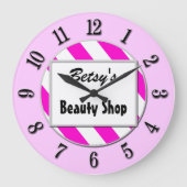 美しいショップピンクホワイトカスタムレトロクロック番号 ラージ壁時計 (正面)