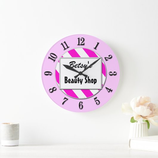 美しいショップピンクホワイトカスタムレトロクロック番号 ラージ壁時計 (ホーム)
