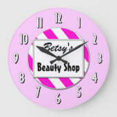 美しいショップピンクホワイトカスタムレトロ時計 ラージ壁時計 (正面)