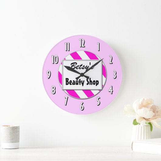 美しいショップピンクホワイトカスタムレトロ時計 ラージ壁時計 (ホーム)