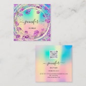 美しいショップフレーム金ゴールドフローラQRコードロゴ スクエア名刺 (正面/裏面)