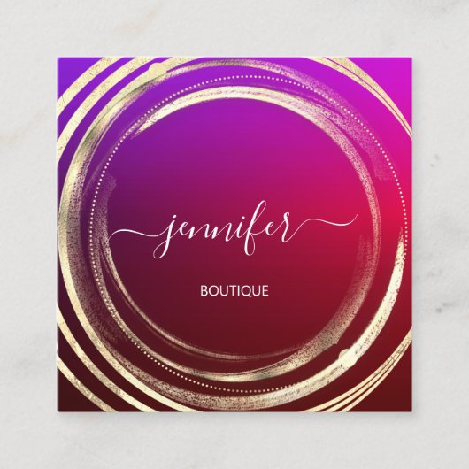 美しいショップフレーム金ゴールドレッドブルゴーニュQRコードロゴ スクエア名刺 (正面)