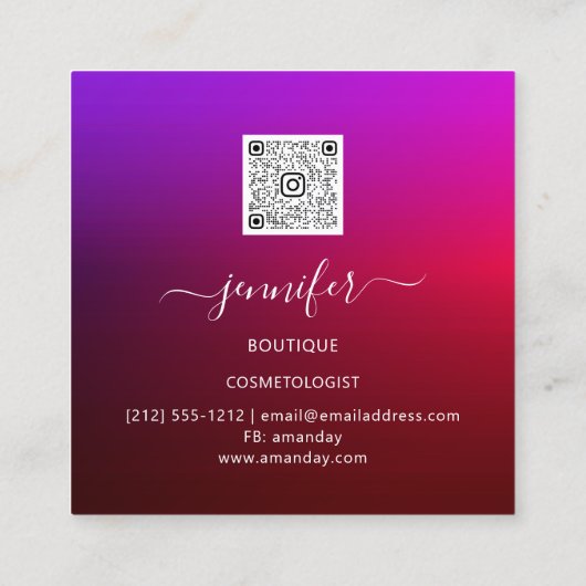 美しいショップフレーム金ゴールドレッドブルゴーニュQRコードロゴ スクエア名刺 (裏面)