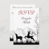 美しいシルエットディアマウンテンウェディングRSVP 出欠カード (正面/裏面)